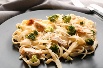 Plate with delicious Chicken Alfredo, closeup