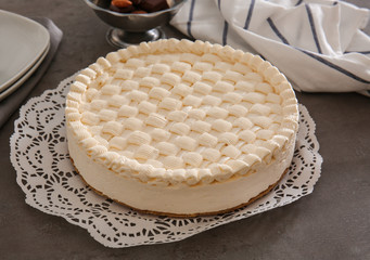 Delicious cheesecake on serviette