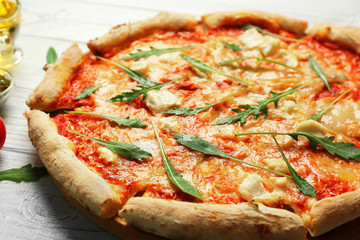 Delicious pizza, closeup