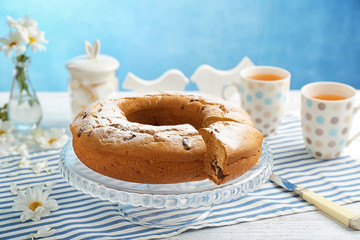Delicious Easter cake on glass stand