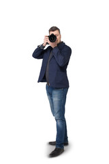 Fototapeta premium Portrait of male photographer with digital camera
