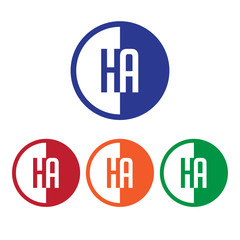 HA initial circle half logo blue,red,orange and green color
