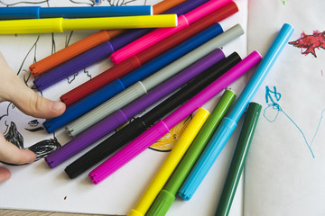 Drawing lessons with colored felt-tip pens