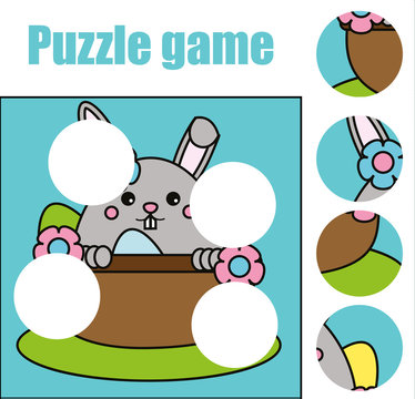 Matching children educational game. Match pieces and complete the picture. Puzzle kids activity, Easter theme