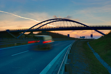 modern bridge ovet the highway, evening light,Nitra, Slovakia