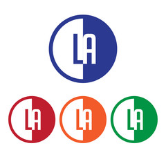 LA initial circle half logo blue,red,orange and green color