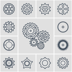 Set icons black mechanical gears