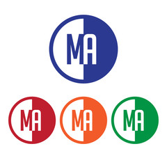 MA initial circle half logo blue,red,orange and green color