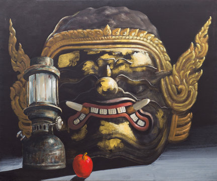 Acrylic painting of actor's mask on canvas,a contempolary art