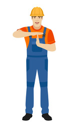 Builder showing time-out sign with hands