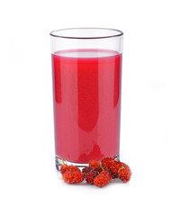 Fototapeta na wymiar red mulberry juice on white background
