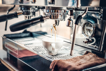 Close up image of professional coffee machine.