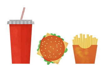 Unhealthy food. Fast food. Flat design