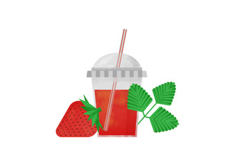 Strawberry smoothie. Coctail. Flat design