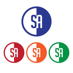 SA initial circle half logo blue,red,orange and green color