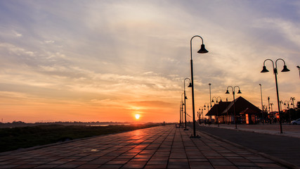 Morning at a park near the Khong river in Bueng Kan district, Thailand.
