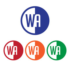 WA initial circle half logo blue,red,orange and green color