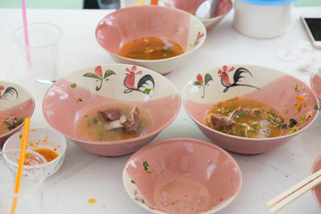 Fototapeta na wymiar Empty painted ceramic bowl after eat