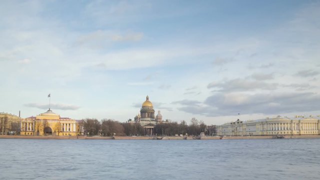 Dvortsoviy embankment sunset motion timelapse  in Saint Petersburg in Russia
