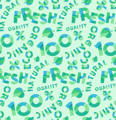 Vector green banner organic natural product. Vector set of colorful letters, numbers and symbols