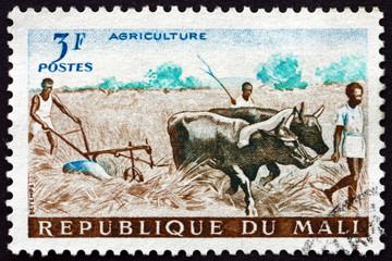 Postage stamp Mali 1961 Plowing