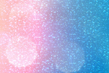 Magic Festive blue background. Abstract bokeh light and red sunlight. Christmas glitter