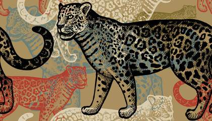 Seamless pattern with jaguars.