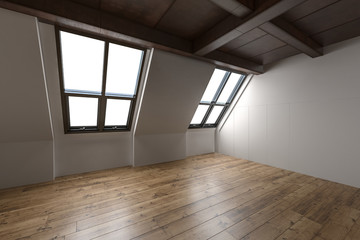 Empty interior of a converted attic
