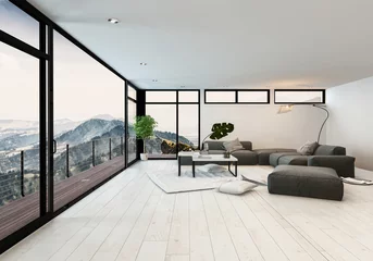 Deurstickers Living room with panoramic mountain view © XtravaganT