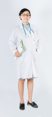 portrait of Asia women  doctor on plain background.