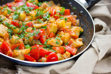 Vegetable saute in frying pan