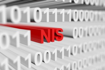 NIS as a binary code with blurred background 3D illustration