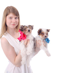 Girl and puppies