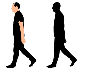  black silhouette of a man walking, side view