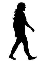  black silhouette of a girl walking, side view