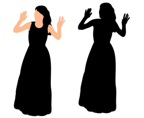 silhouette of a girl in a long dress dancing