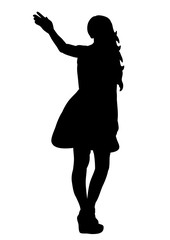 silhouette of a girl in a dress waving