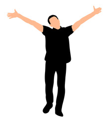 vector, black silhouette of the man is happy, hands up
