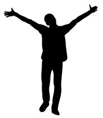 Fototapeta na wymiar black silhouette of the man is happy, hands up