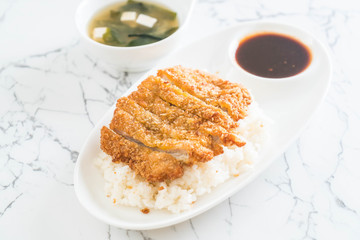 fried pork on topped rice (tonkatsu) with miso soup