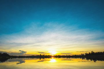 Tranquil in the morning with Beautiful landscape at the water edge