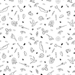 Hunting seamless pattern in doodle style.