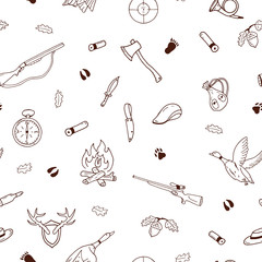 Hunting seamless pattern in doodle style.