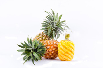 peeled  pineapple and fresh ripe pineapple have sweet taste  on white background healthy pineapple fruit food isolated
