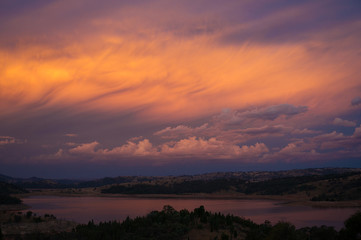 Breathtaking sunset sky and landscape with river