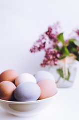 Easter background with eggs and lilac