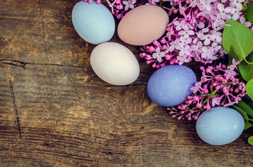 Easter background with eggs and lilac