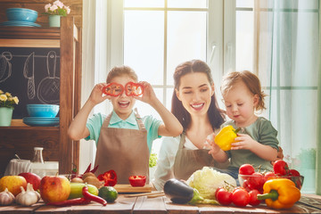 Happy family in the kitchen.