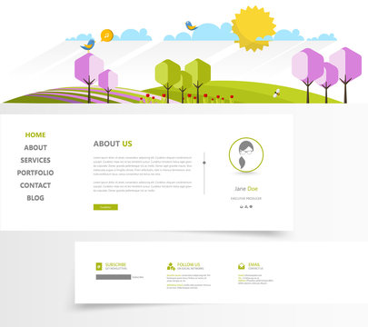 Green Colorful Eco Website Template, Vector Illustration.