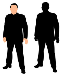 Silhouette of a man in a suit stands, vector, isolated